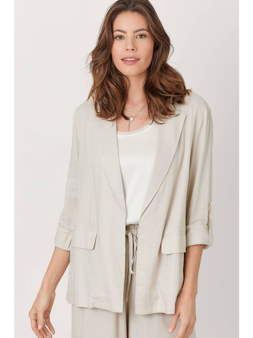 Oatmeal Rolled Sleeve Blazer