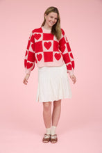 Load image into Gallery viewer, Red + Pink Check Heart Sweater
