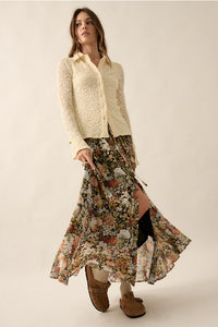 Promesa Smocked Floral Button Skirt