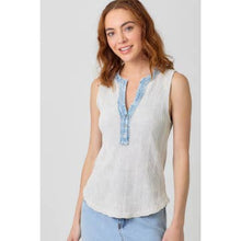 Load image into Gallery viewer, Mystree Grey Washed Denim Trim Tank
