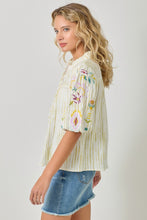 Load image into Gallery viewer, Mystree Lime Stripe Embroidered Top
