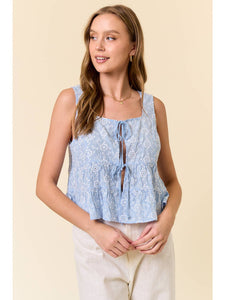 Sky Blue Eyelet Tie Tank