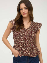 Load image into Gallery viewer, Burgundy Floral Smocked Top
