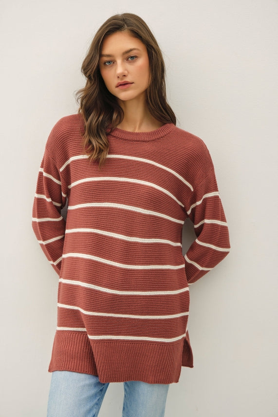 Brick + Taupe Striped Sweater