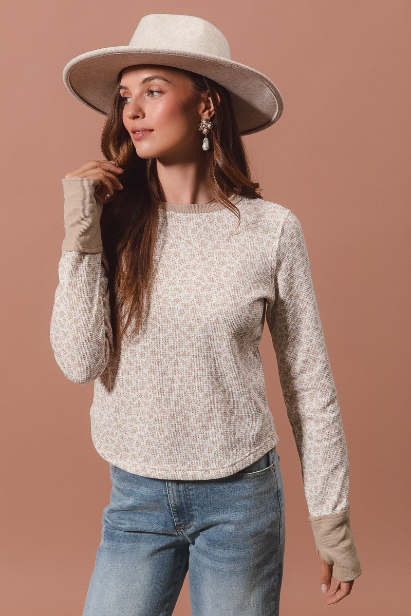 Taupe Floral Thermal Top