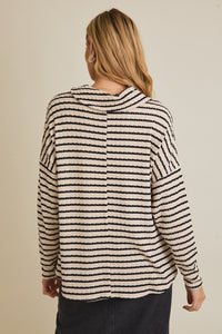 B+W Stripe Asymmetric Neck Top