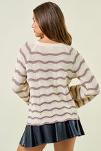 Load image into Gallery viewer, Cream Wavy Stripe Bell Sleeve Sweater
