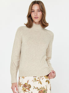 Oatmeal Cashmere Turtleneck Sweater