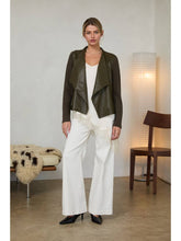 Load image into Gallery viewer, Olive Mixed Leather Drape Jacket
