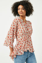 Load image into Gallery viewer, Red + Blush Floral Peplum Top
