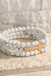 White Stone 3-Strand Cross Bracelet