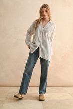 Load image into Gallery viewer, Miou Muse Beige Stripe Button Up Top
