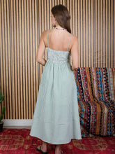 Load image into Gallery viewer, Green Stripe Basque Waist Dress
