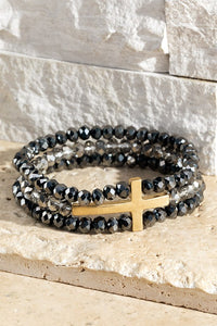 Black 3-Strand Cross Bracelet