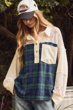 Load image into Gallery viewer, Green Plaid Lace Mix Top
