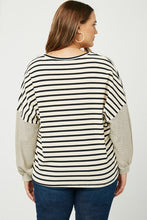 Load image into Gallery viewer, Oatmeal + Black Striped Top - Plus
