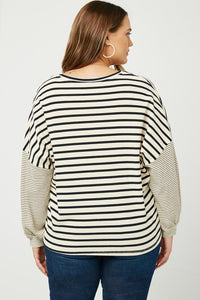 Oatmeal + Black Striped Top - Plus