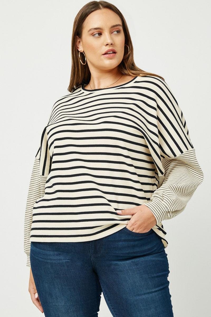 Oatmeal + Black Striped Top - Plus