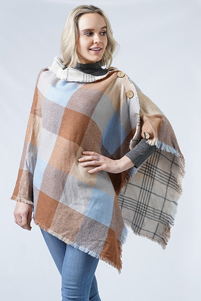 Taupe + Blue Reversible Poncho