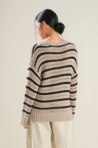 Beige + Black Open Knit Sweater