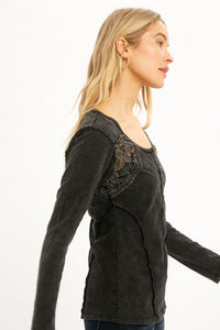 Lace Insert Charcoal Top