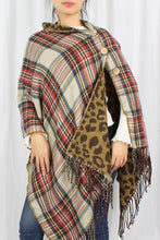 Load image into Gallery viewer, Reversible Plaid + Leopard Poncho
