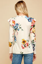 Load image into Gallery viewer, Taupe Ruffle Sleeve Floral Top
