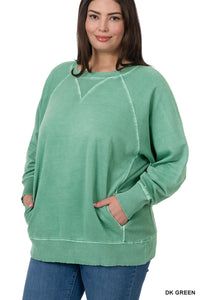 Spearmint Washed Pullover - Plus