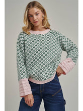 Load image into Gallery viewer, Green + Pink Geometric Sweater
