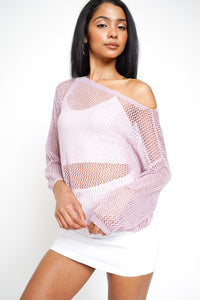 Lavender Boatneck Crochet Sweater