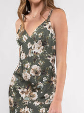 Load image into Gallery viewer, Olive Satin Floral Dress
