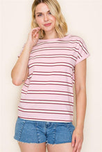 Load image into Gallery viewer, Staccato Pink + Red Stripe Tee
