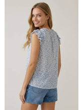 Load image into Gallery viewer, Blue Floral Ruffle Top

