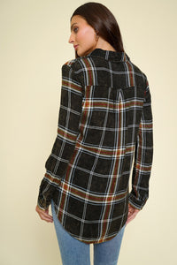 Black Washed Plaid Top