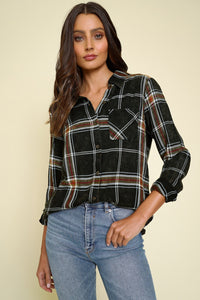 Black Washed Plaid Top