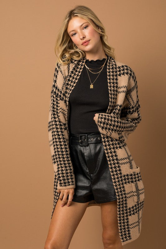 Taupe Houndstooth Cardi