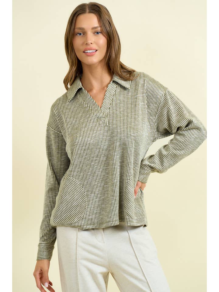 Textured Olive Pocket Top