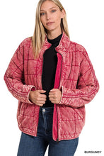 Load image into Gallery viewer, Burgundy Washed Quilted Jacket
