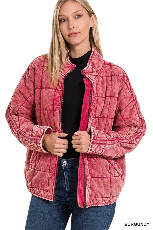 Burgundy Washed Quilted Jacket
