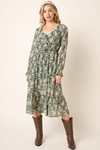 Load image into Gallery viewer, Navy + Olive Floral Dress
