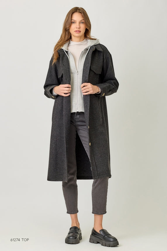 Charcoal Hoodie Long Jacket