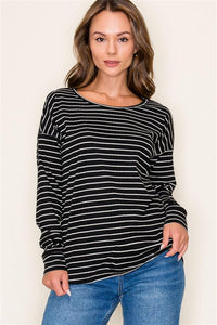 B+W Striped Textured Top