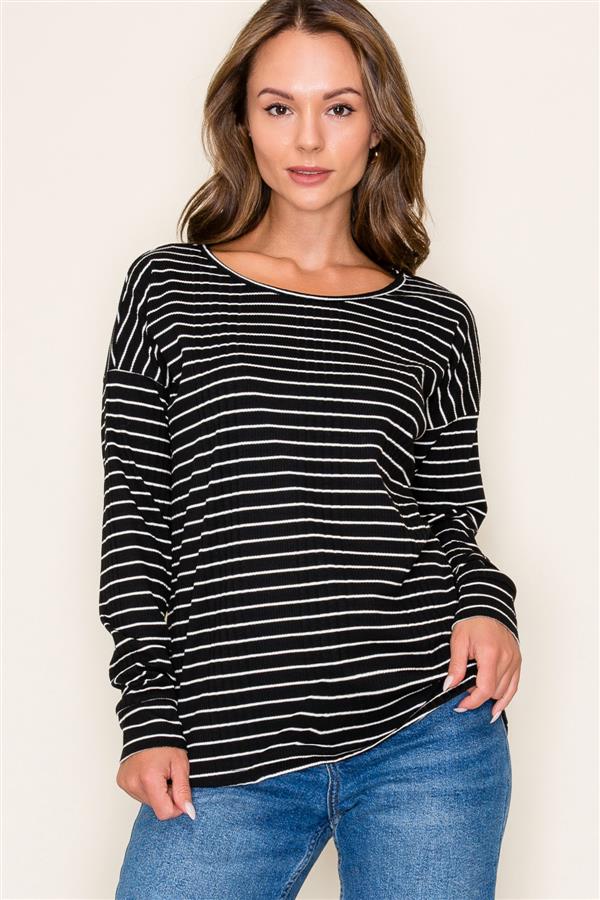 B+W Striped Textured Top