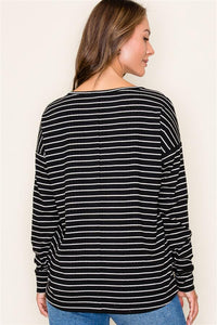 B+W Striped Textured Top