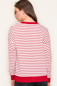 Ivory + Red Striped Top