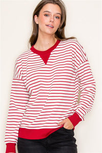 Ivory + Red Striped Top