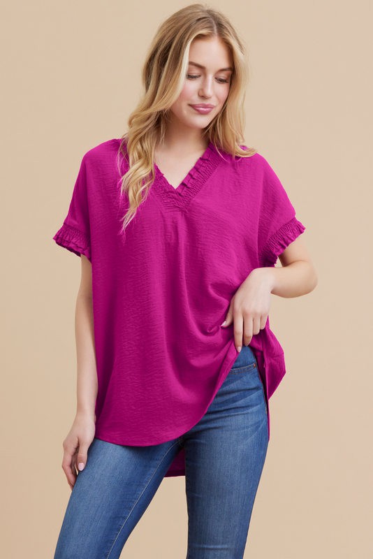 Magenta Ruffle Trim Top