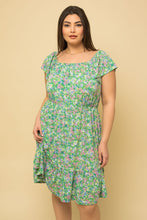 Load image into Gallery viewer, Green Bottom Ruffle Floral Dress - Plus

