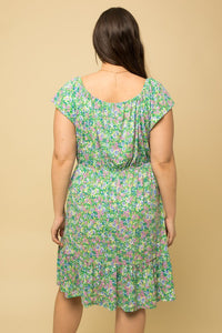 Green Bottom Ruffle Floral Dress - Plus