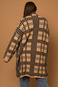 Taupe Houndstooth Cardi - Plus